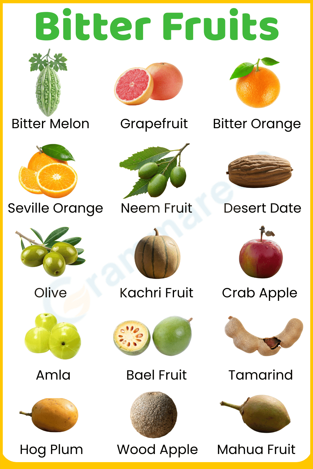 30+ Bitter Fruits Names by their Taste with Pictures