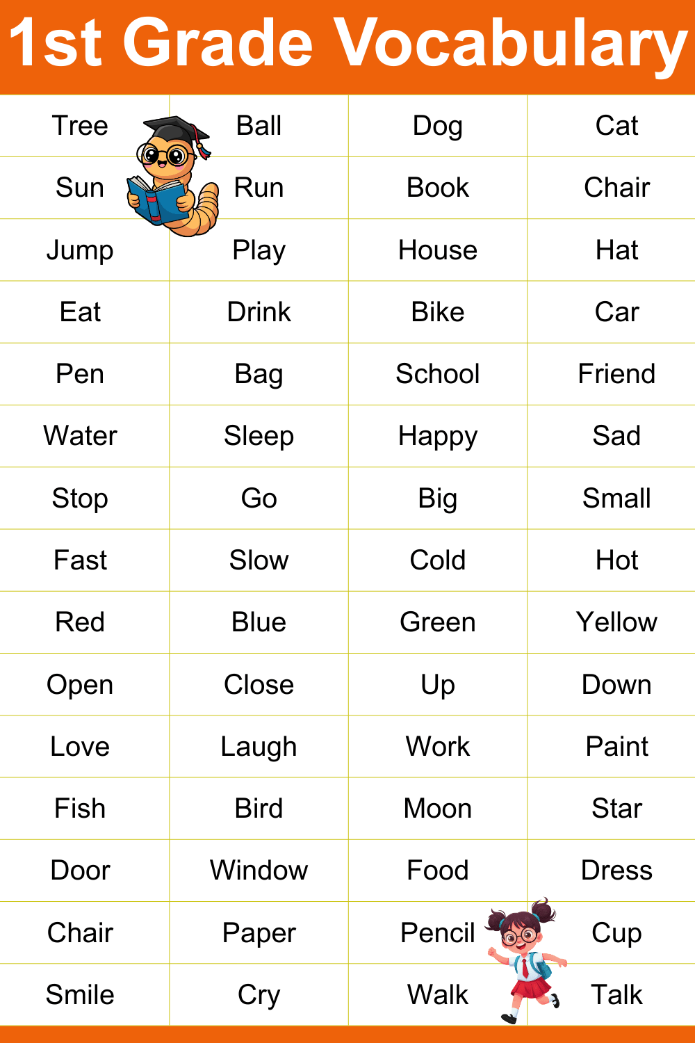 300+ Daily Used Vocabulary Words for 1st Grade