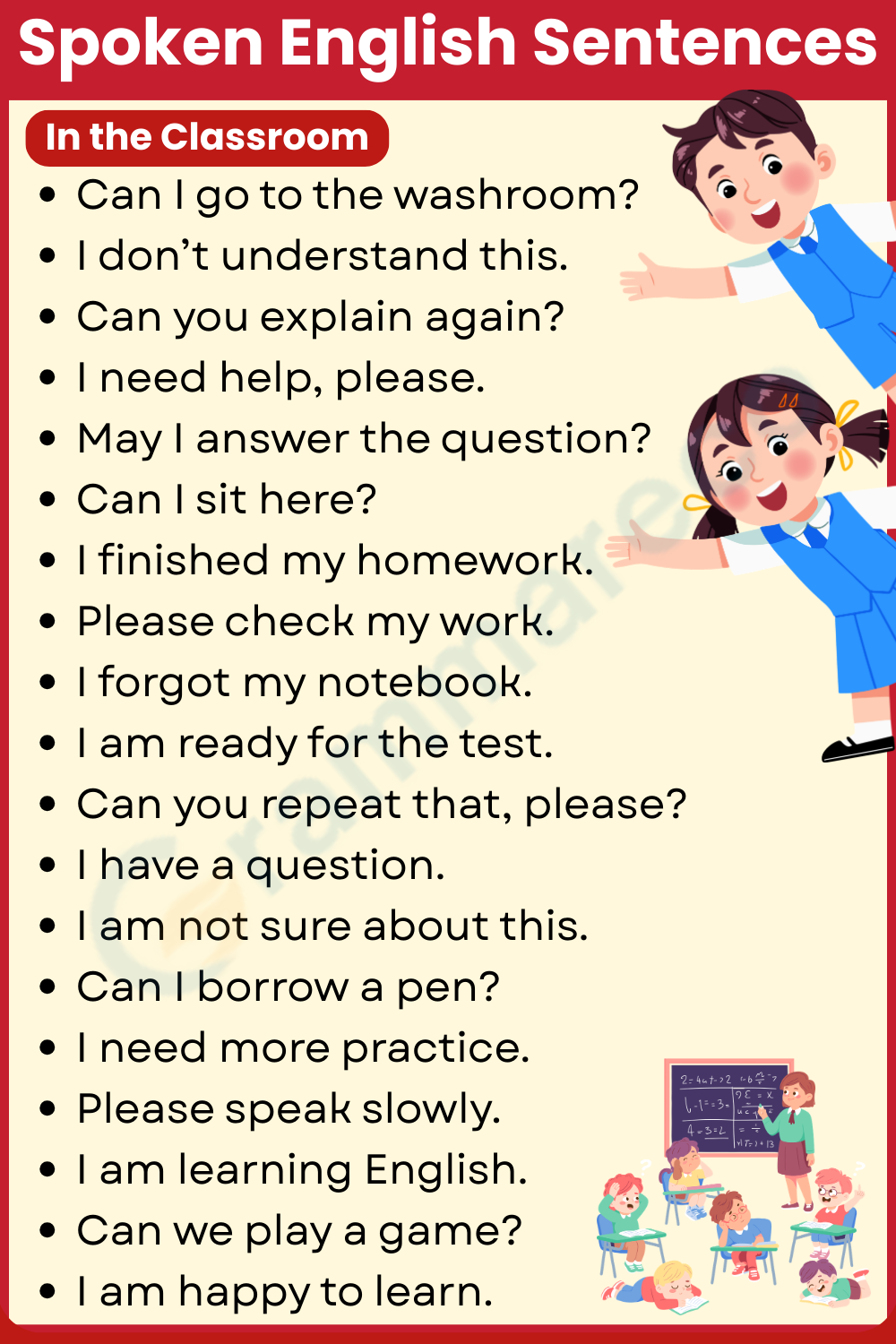 In The Classroom: Speaking Sentence List for Everyone