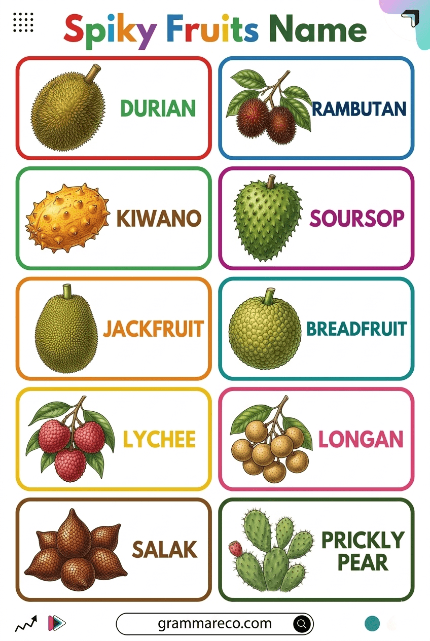 Green Red Orange Spiky Fruit Names with Pictures