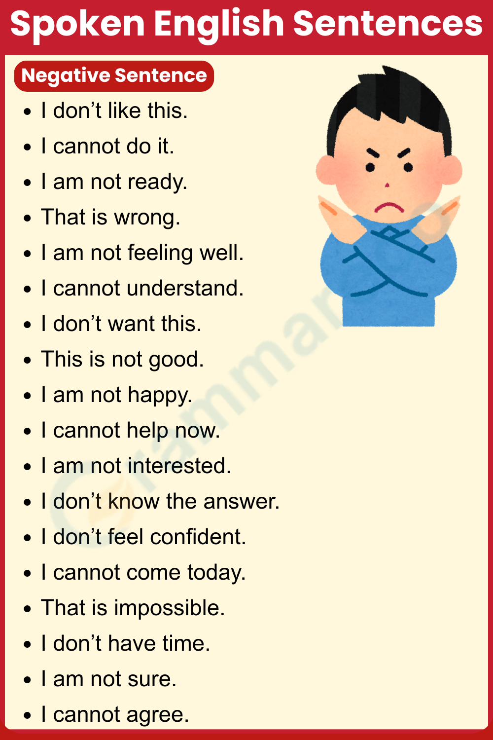 100+ Negative Daily Used Spoken Sentence in English