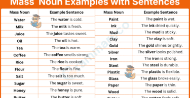100+ Mass Noun Examples with Sentences and their Pictures