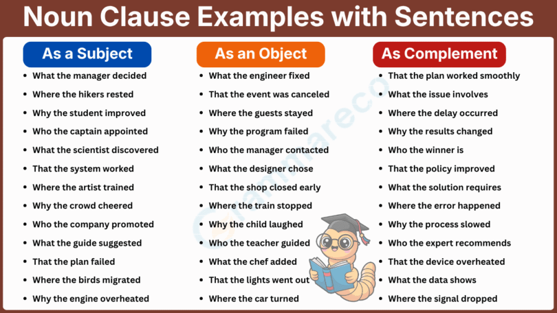 120+ Noun Clause Examples As Subject, Object and Complement