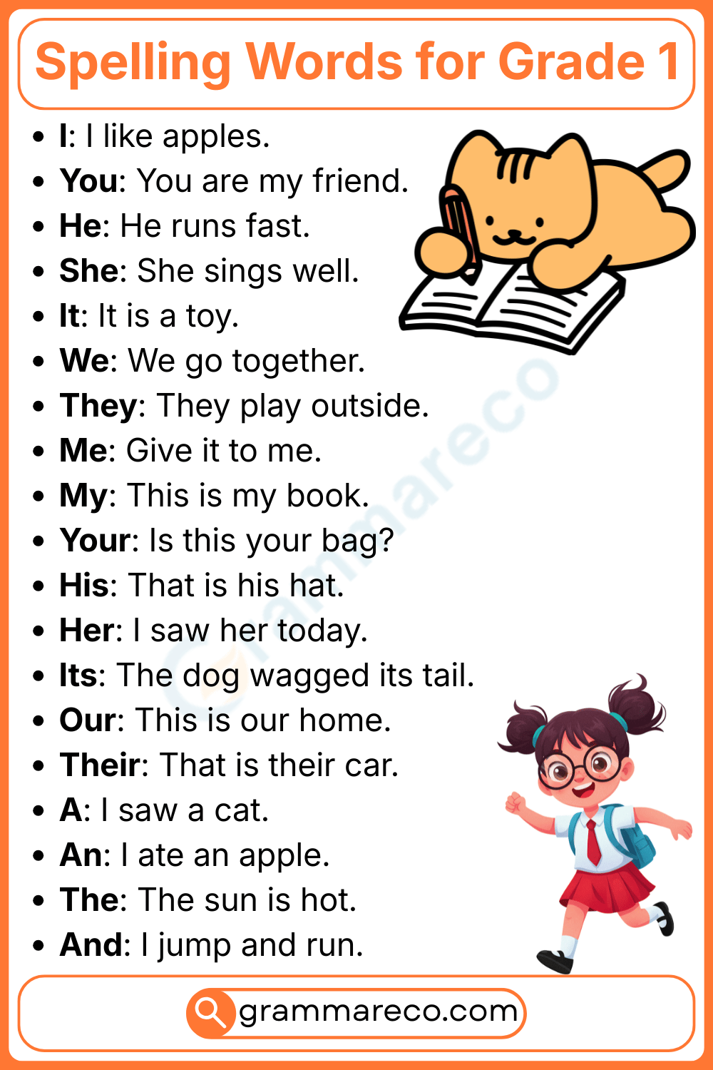 50 Sight Vocabulary Word List for Kids for Grade 1