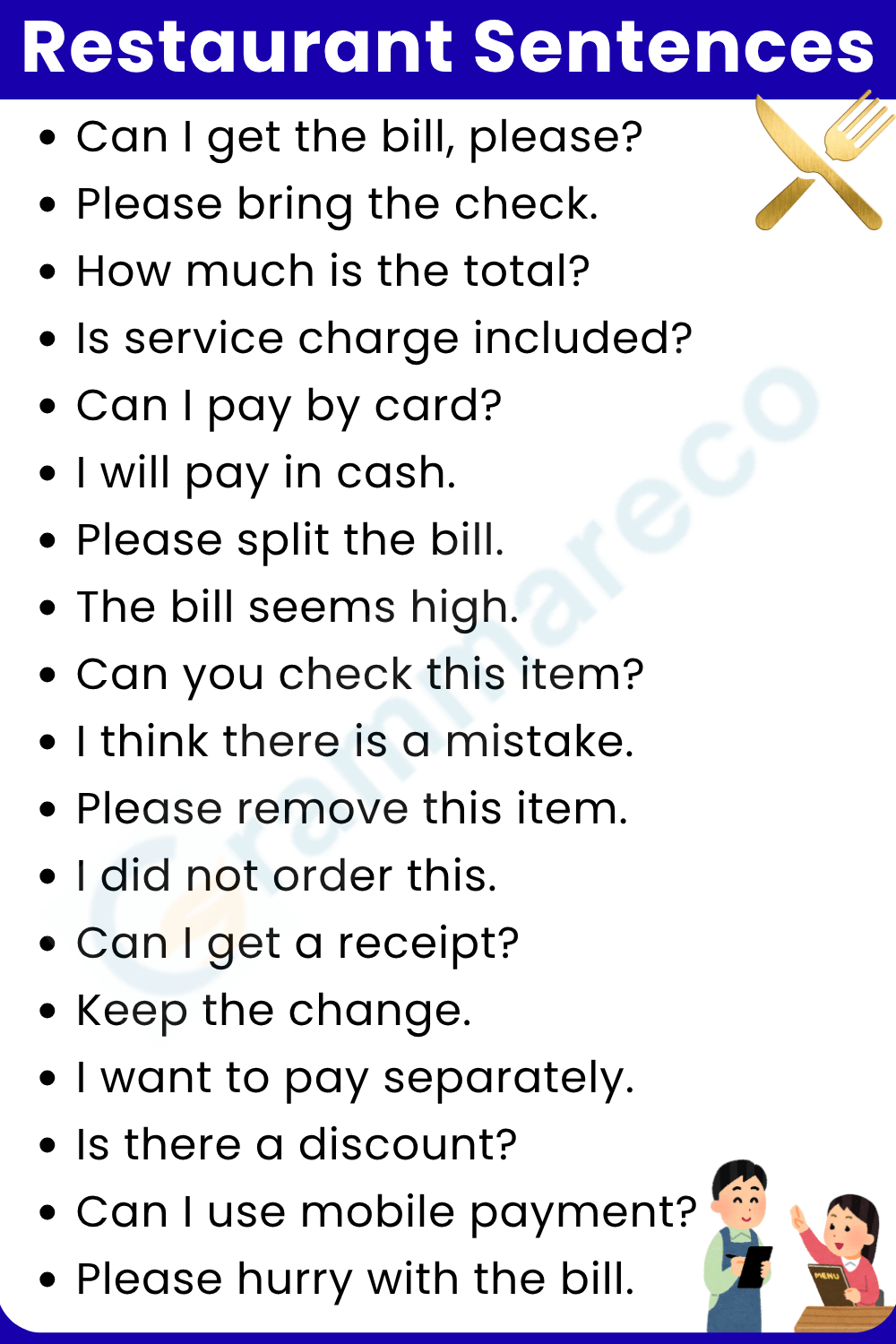 Billing Sentence in Restaurant Examples