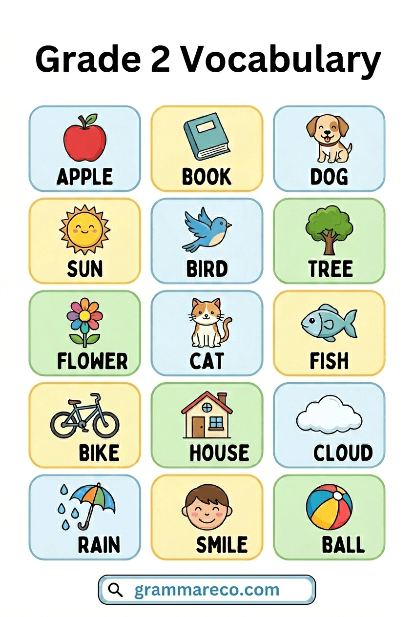 120+ Common Words for Grade Two Kids with Pictures