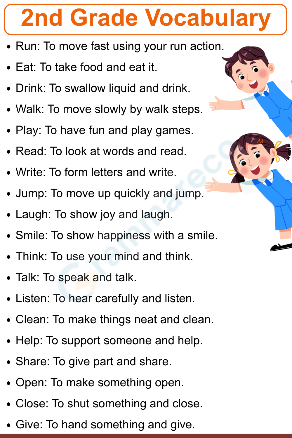 Daily Life Words for Grade 2 Kids with Meanings