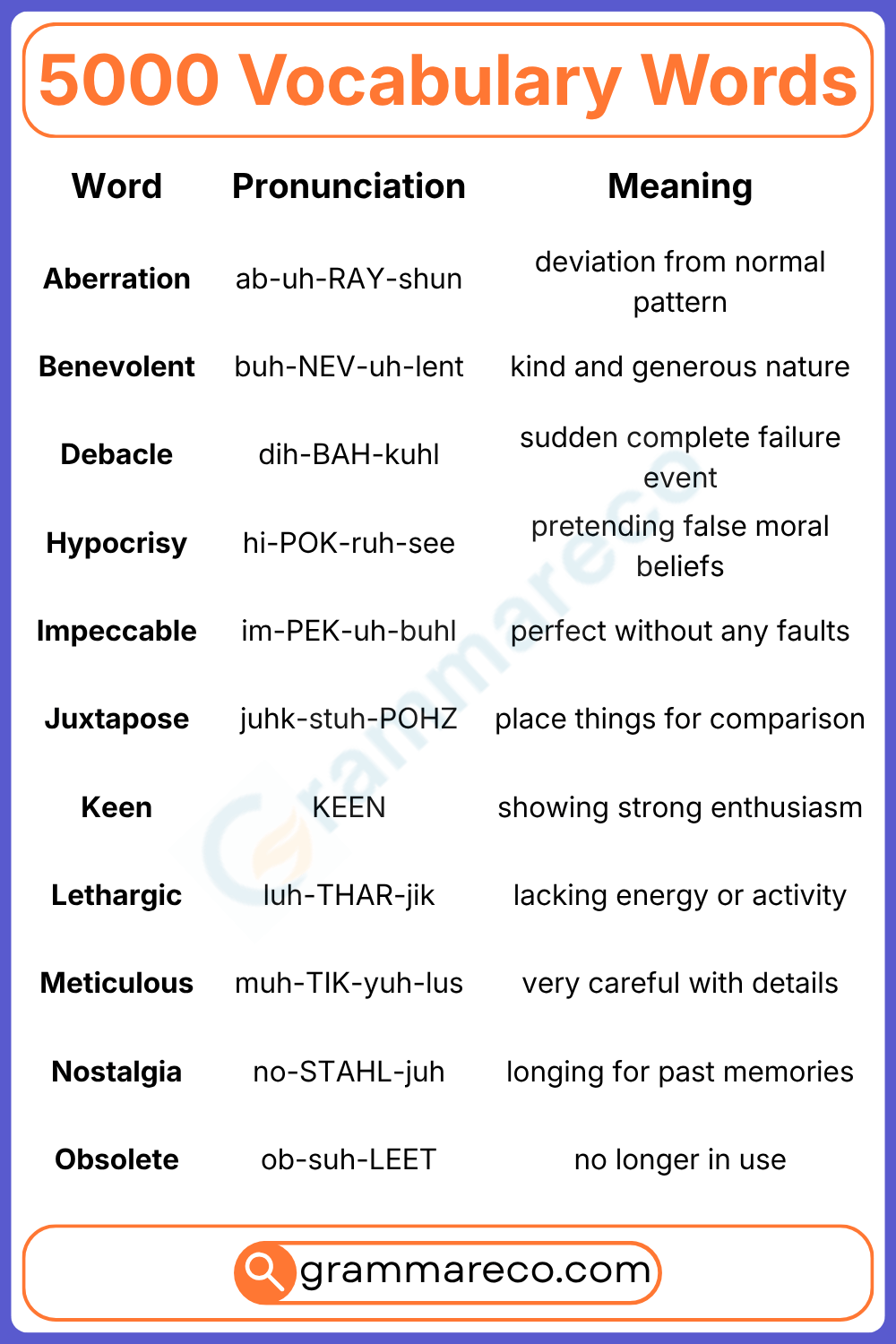 Difficult Vocabulary Words with Meanings and Pronunciation