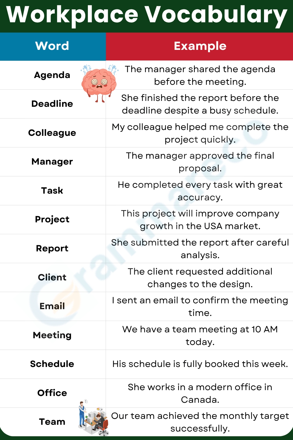 Essential Professional Workplace Words with Examples