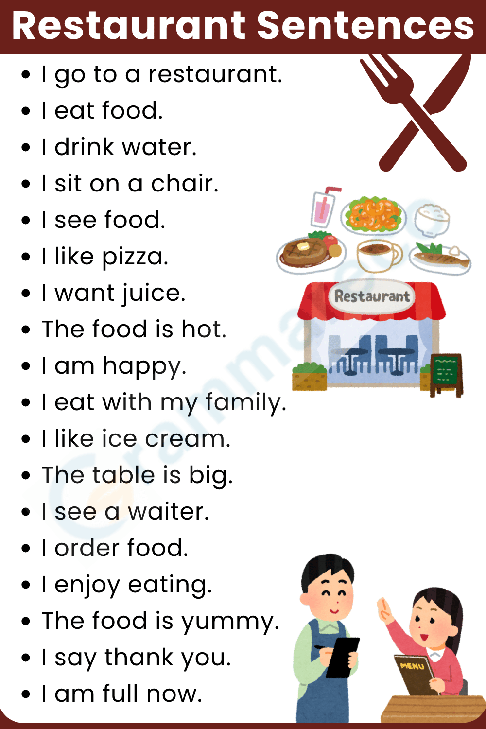 Beginner Restaurant's Make Sentence for Class 1