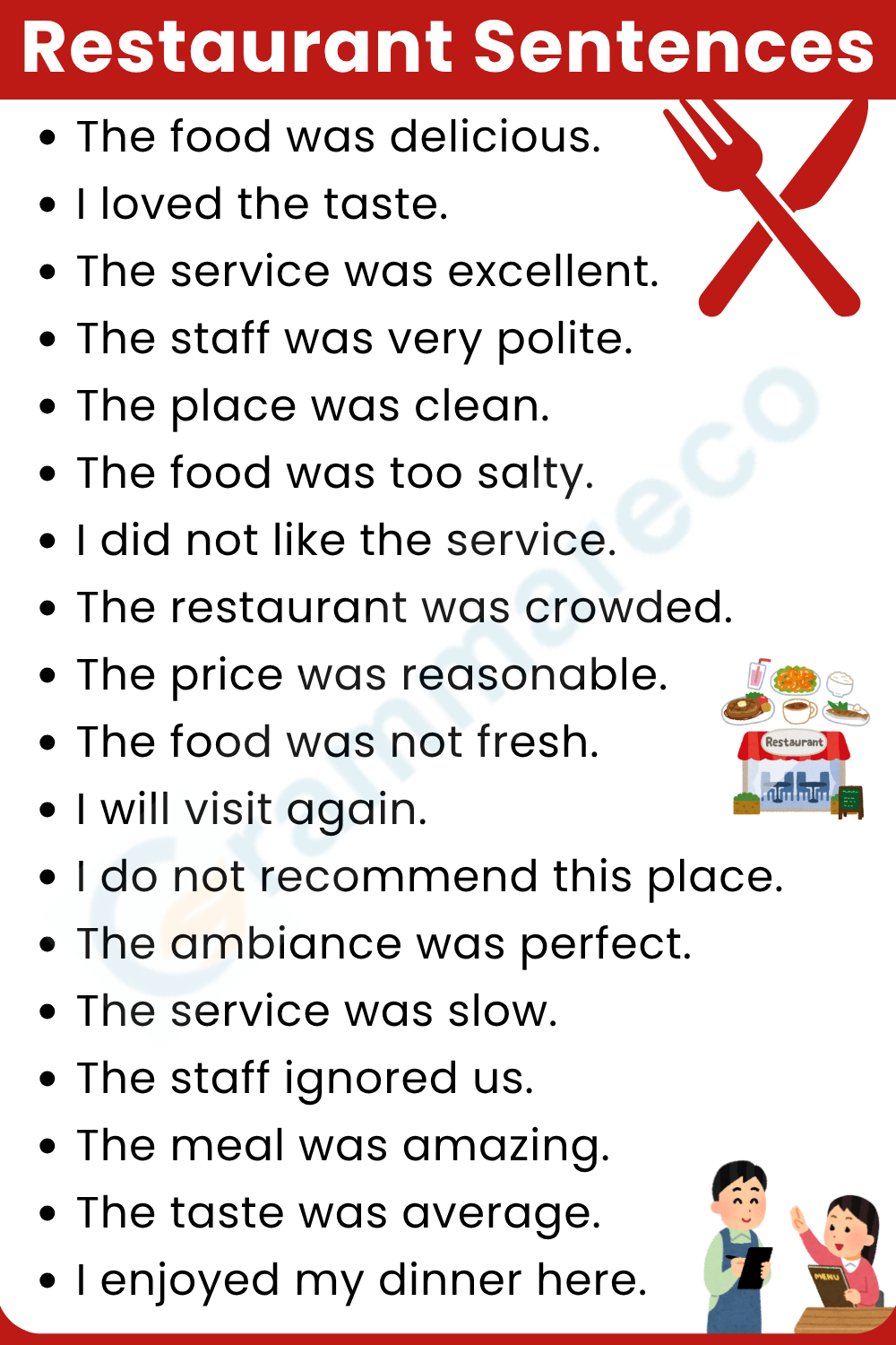 Leaving Restaurant Review Sentences in English