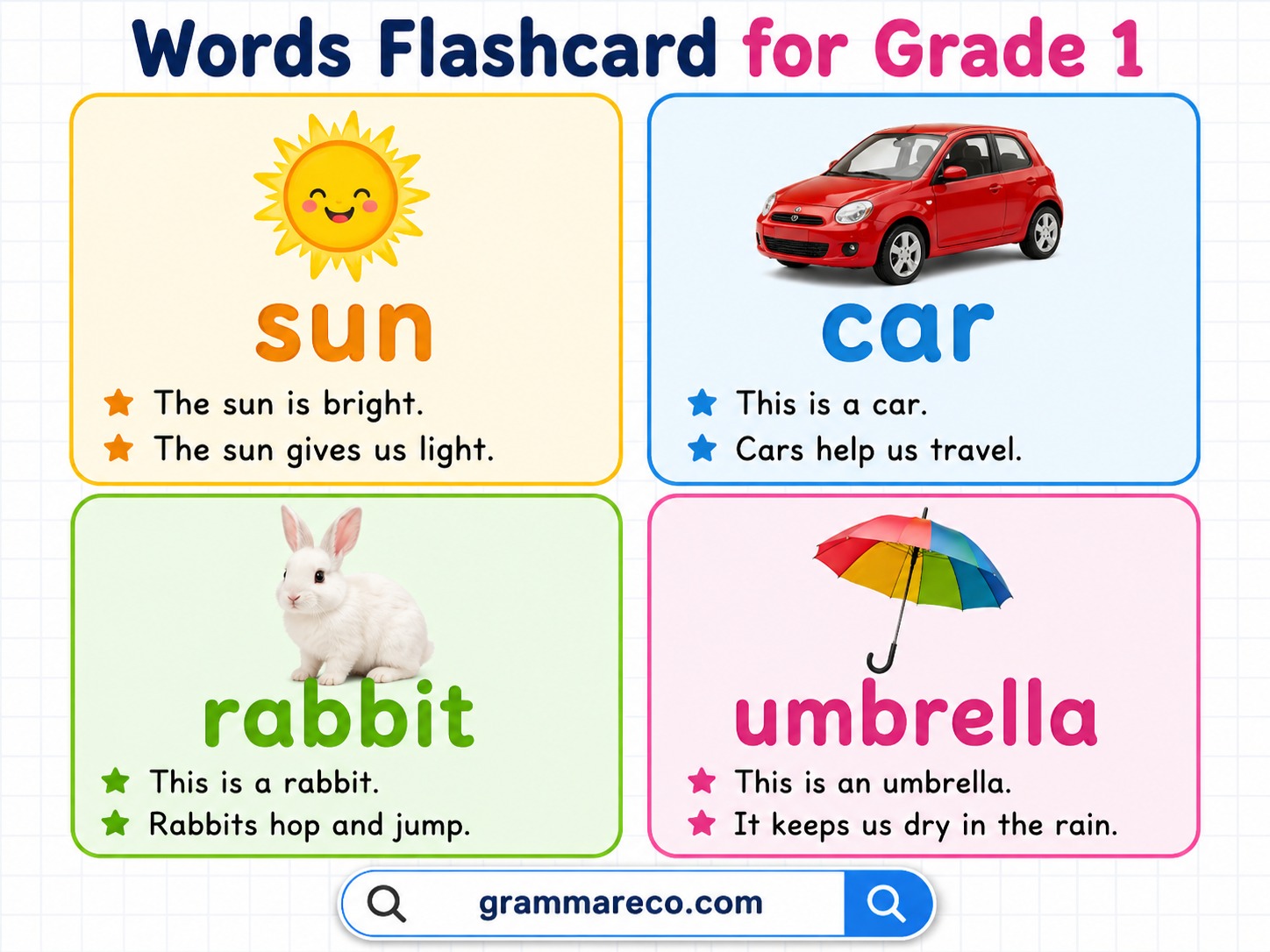 Spelling Words Flashcards for Kids with Sentences