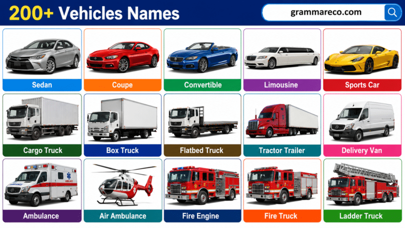200+ Different Types of Vehicles Names and their Pictures