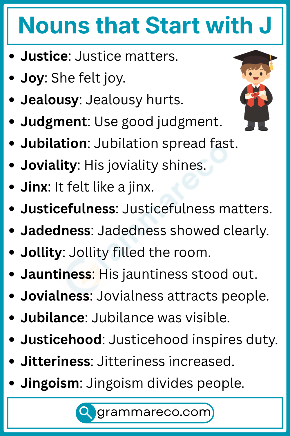 Abstract Noun that Start with J with Sentences