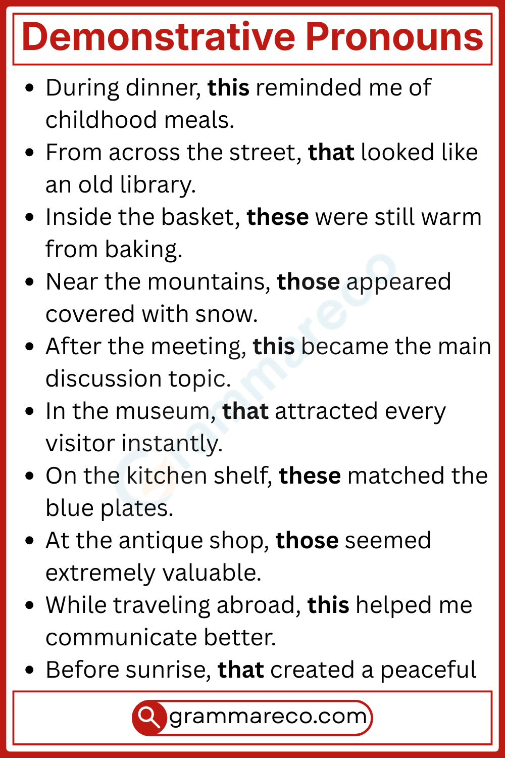 Contextual Example of Demonstrative Pronouns with Sentences