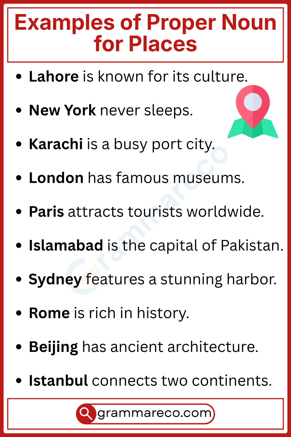 Examples of Proper Noun for Places