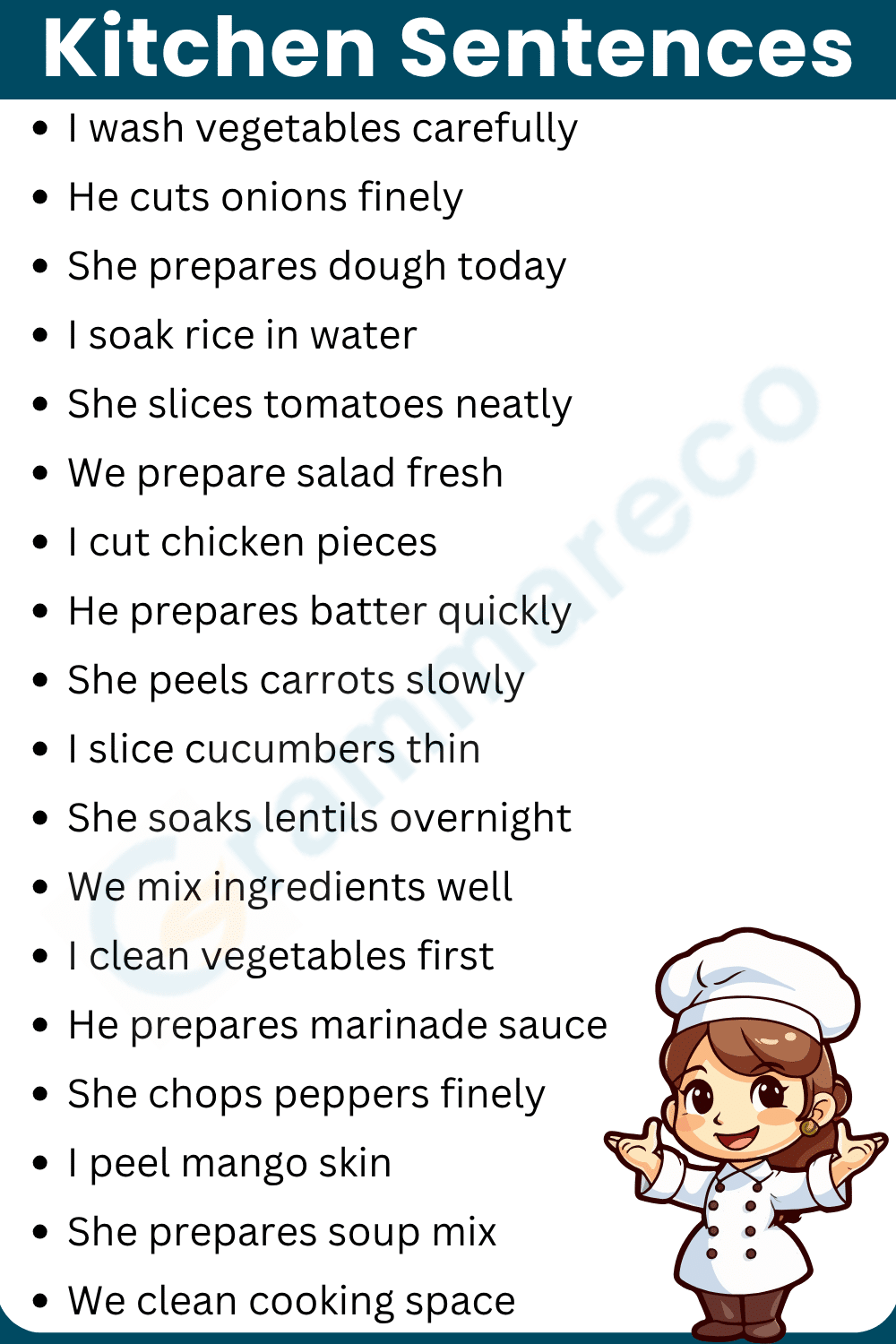 Sentences for Food Preparation: Kitchen Sentences
