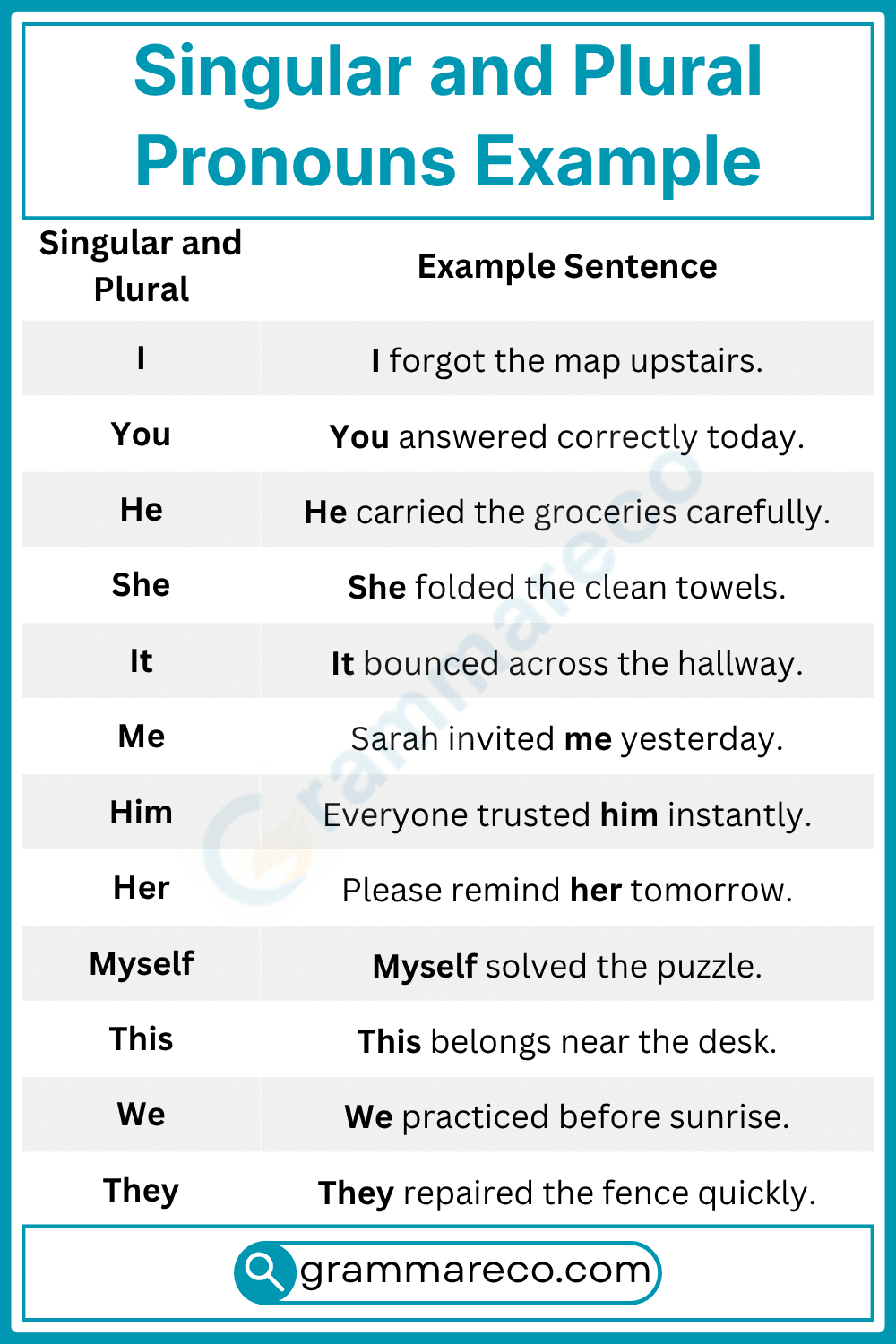 Singular and Plural Pronoun with Example