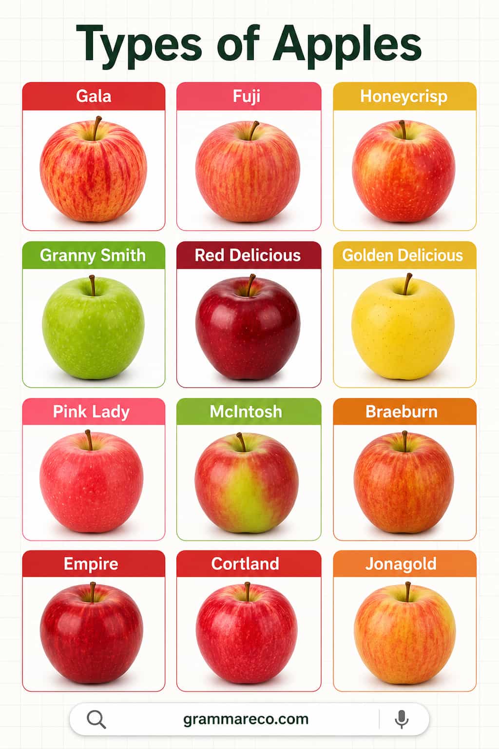 Types of 50 Apples List in English