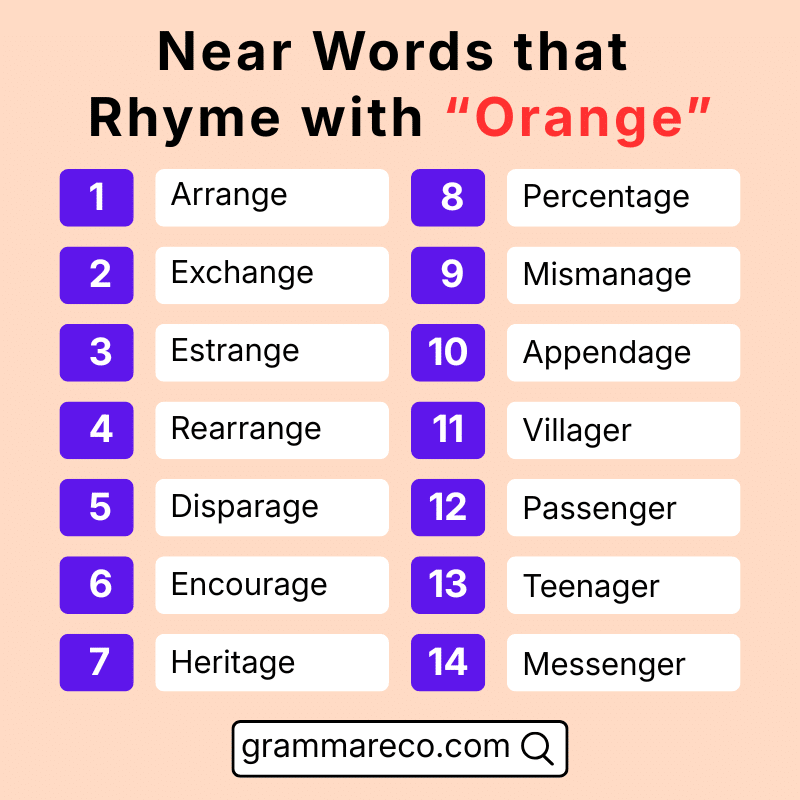 100 Near Rhymes with Orange in English