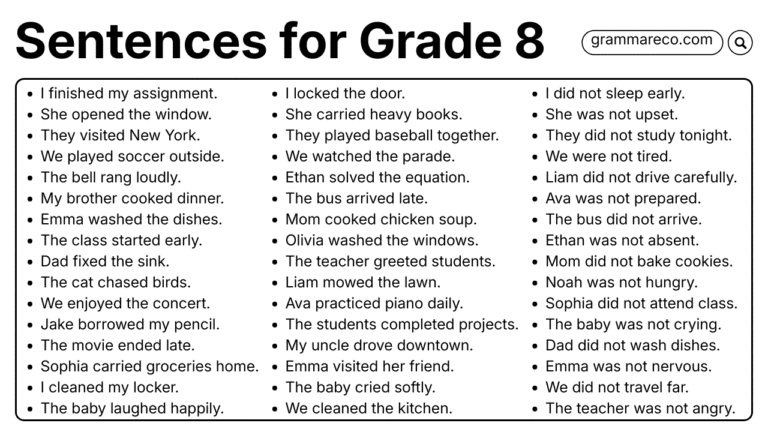300 Best Sentences for Grade 8 in English with Worksheets PDF ...