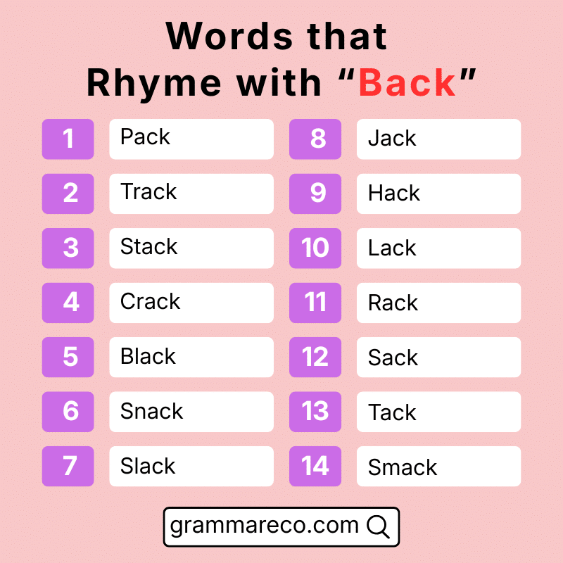 Common Words that Rhyme with Back