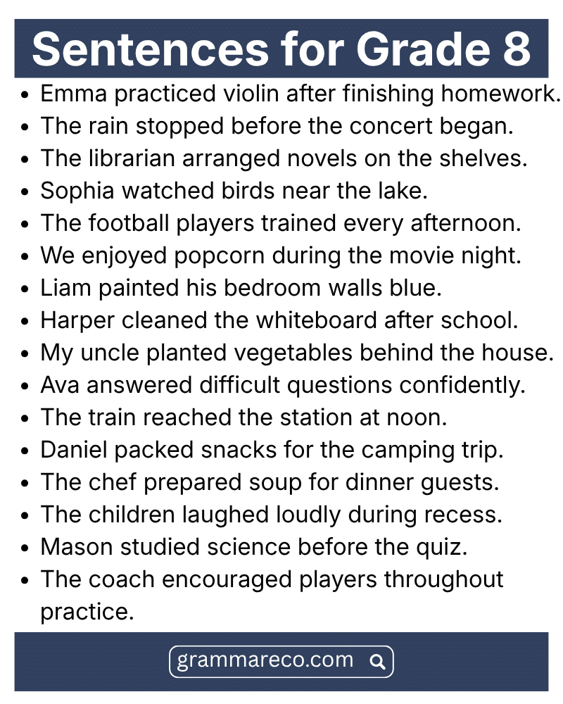 English sentences for grade 8 worksheets