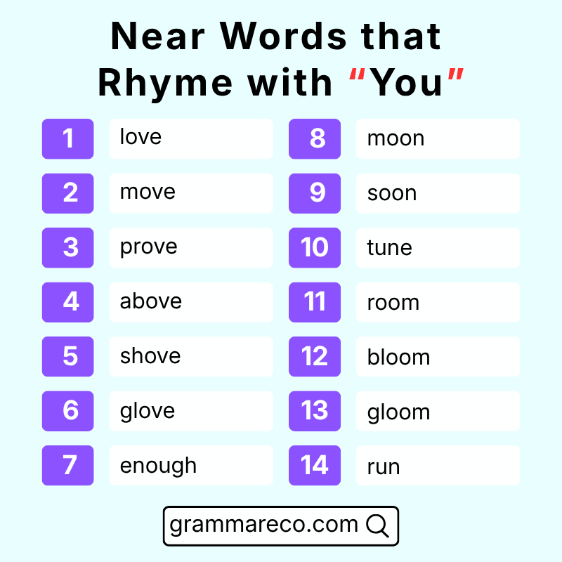 Near Rhymes for You Words in English