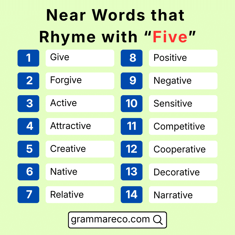 Near and Slant Words that Rhymes with Five