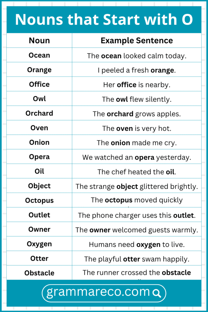 Nouns Beginning with O: 501+ O Nouns in English with Examples ...