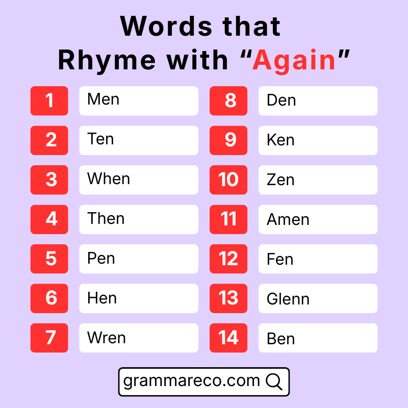 Perfect Rhymes With Again with Pictures