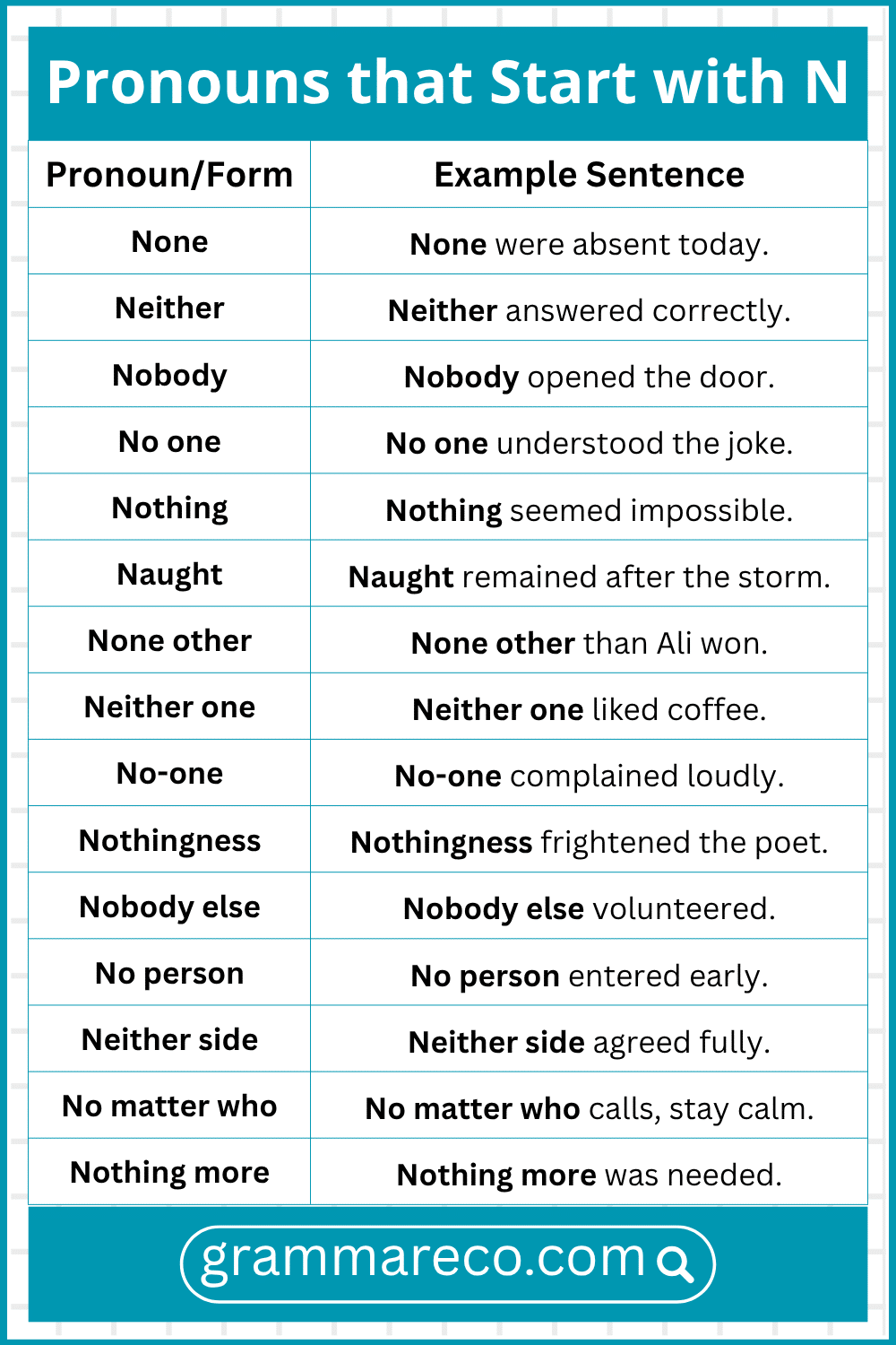 Pronouns that Start with N in English