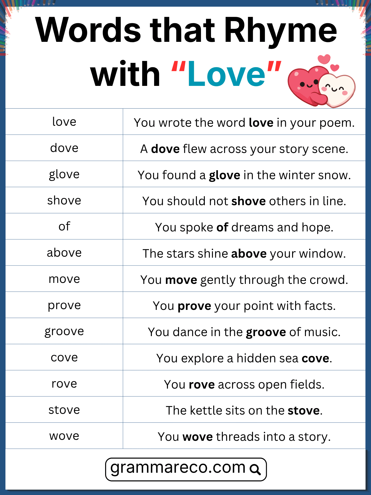 Rhyme Word with Love with Sentences