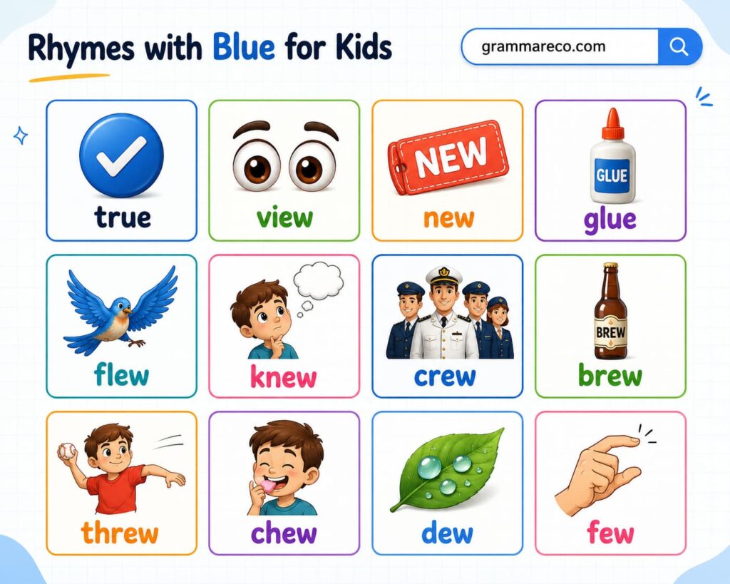 Rhymes for Blue for Kids with Example Sentences