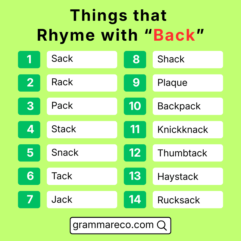 Rhyming Things with the Word Back with Pictures
