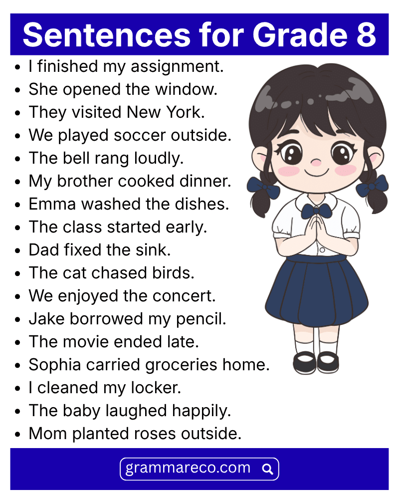 Short Sentences for Grader 8 Students in English