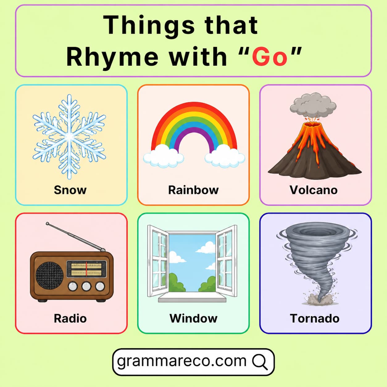 Things that Rhymes with Go with Pictures
