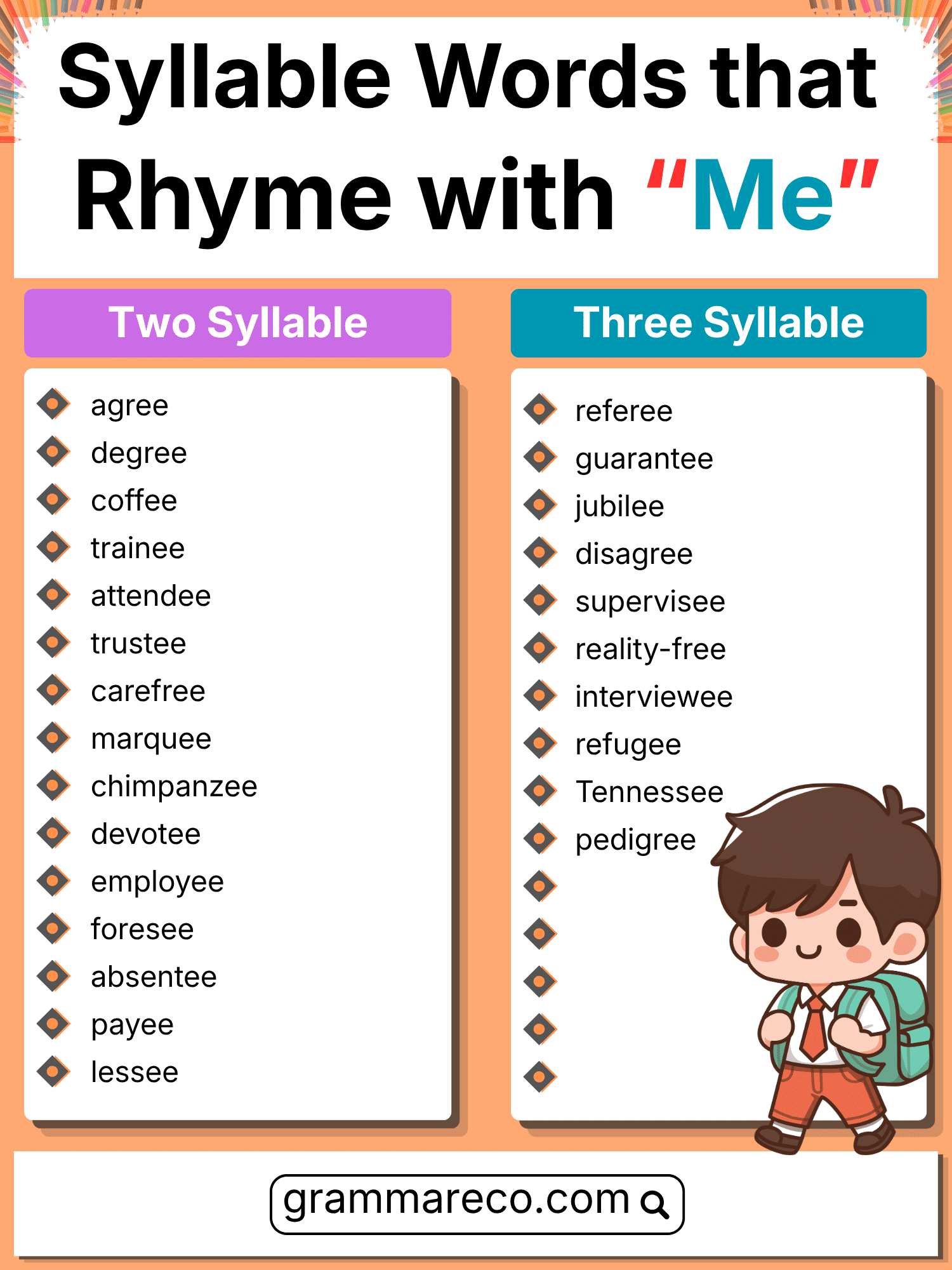 Two and Three Syllable Rhyming Words for Me
