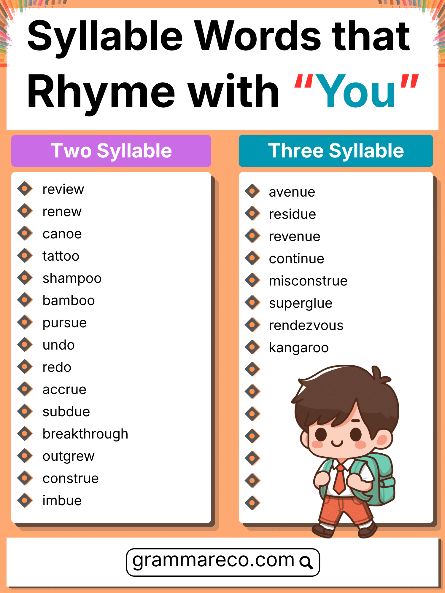Two and Three Syllable Rhyming Words for You