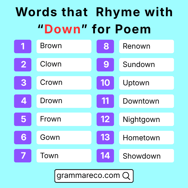 Down Rhyming Words for Poems