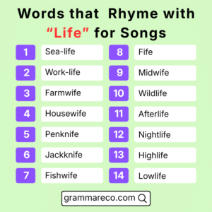 250 Rhymes with Life: Perfect and Near Rhyming Words in English ...