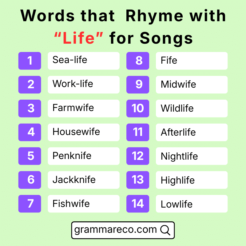Rhyming Words with Life for a Poem and Songs