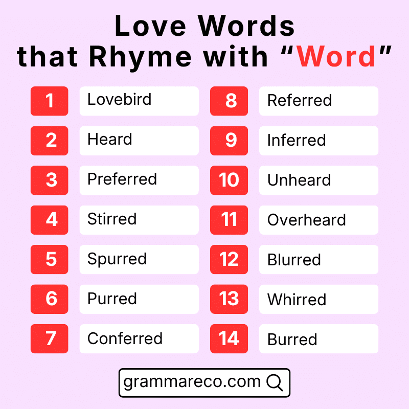 Love Words that Rhyme with Word for Kids Examples
