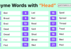 List of 1300 Words that Rhyme with Head for Poems and Songs