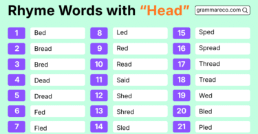 List of 1300 Words that Rhyme with Head for Poems and Songs