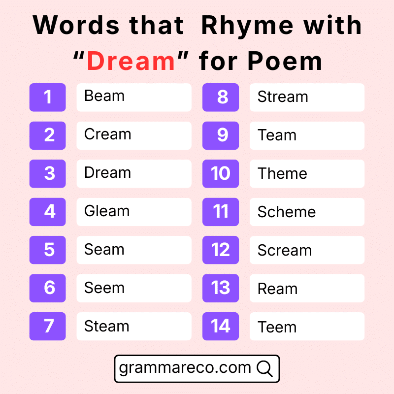 Words that Rhyme with Dream Poem for Kindergarten