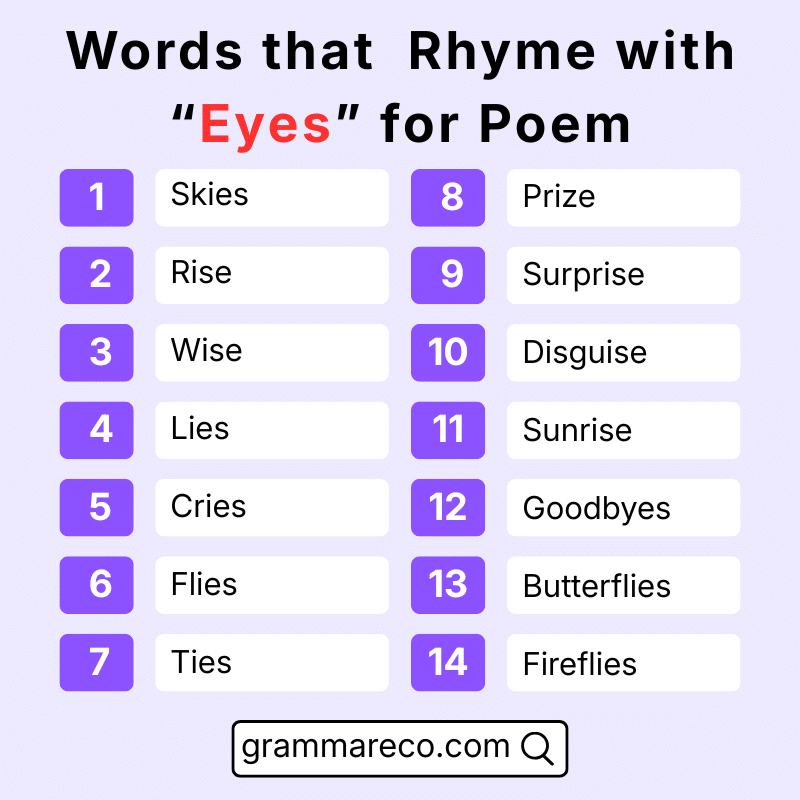Words that Rhyme with Eyes Poem for Kindergarten