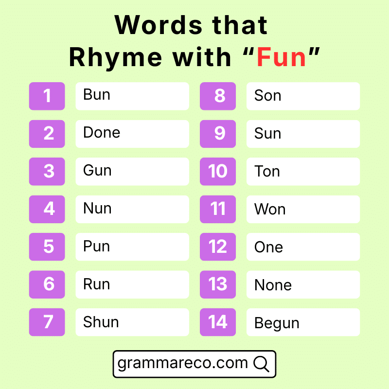 Words that Rhyme with “Fun” One, Gun, Bun, Sun Done