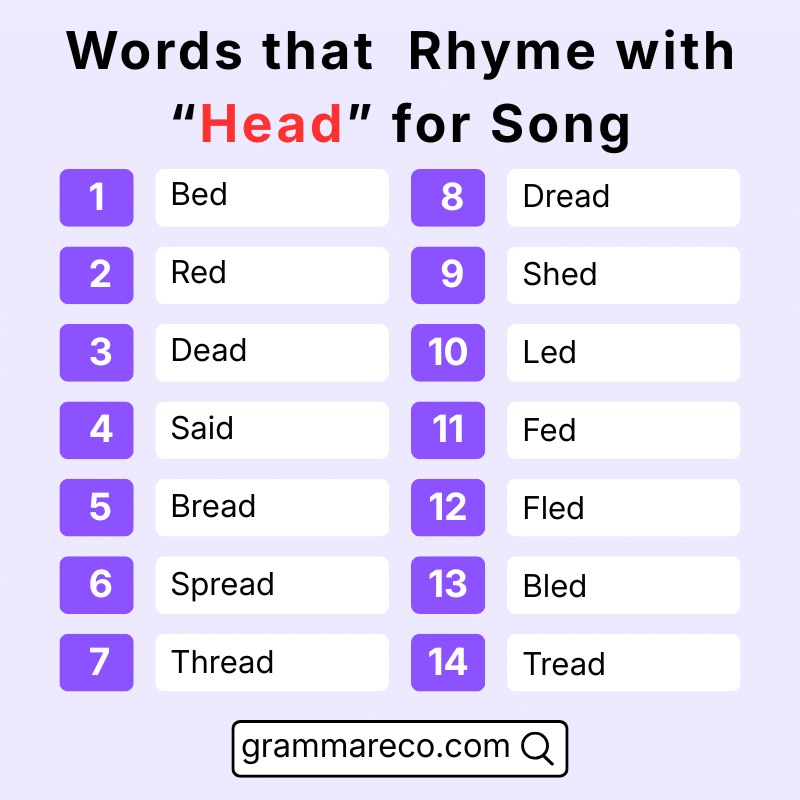 Head Words That Rhyme with for Songs
