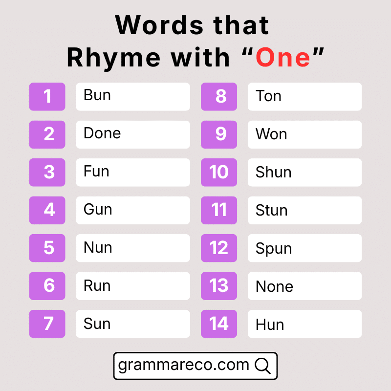 Perfect Words that Rhyme with One with Pictures